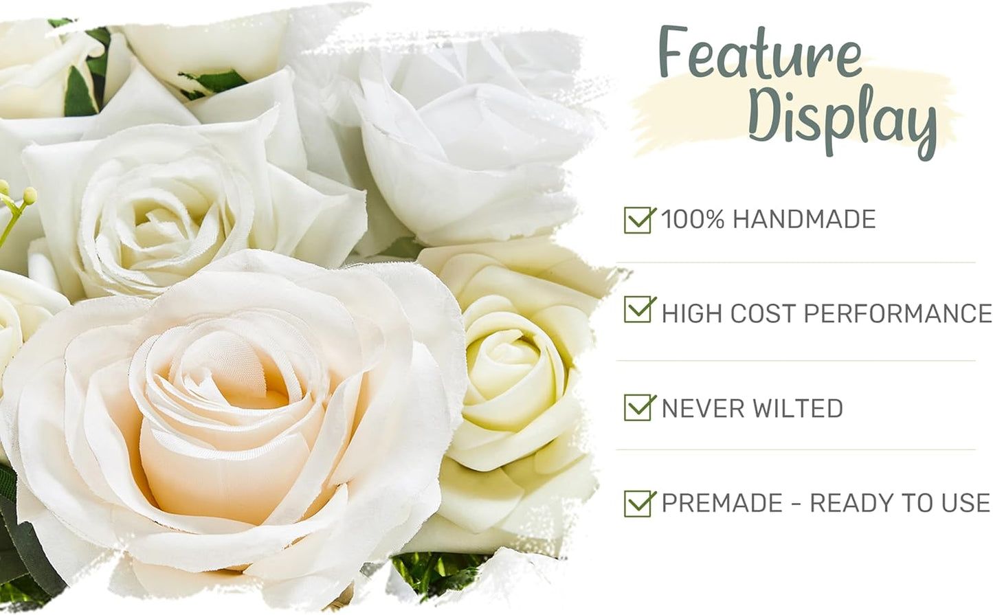 Wedding Arch Flowers with Drapes Kit (Pack of 4) - 2pcs Artificial Ivory & White Deluxe Swag with 2pcs Sheer Drapes for Wedding Ceremony Arbor Reception Backdrop Rose Floral Decoration