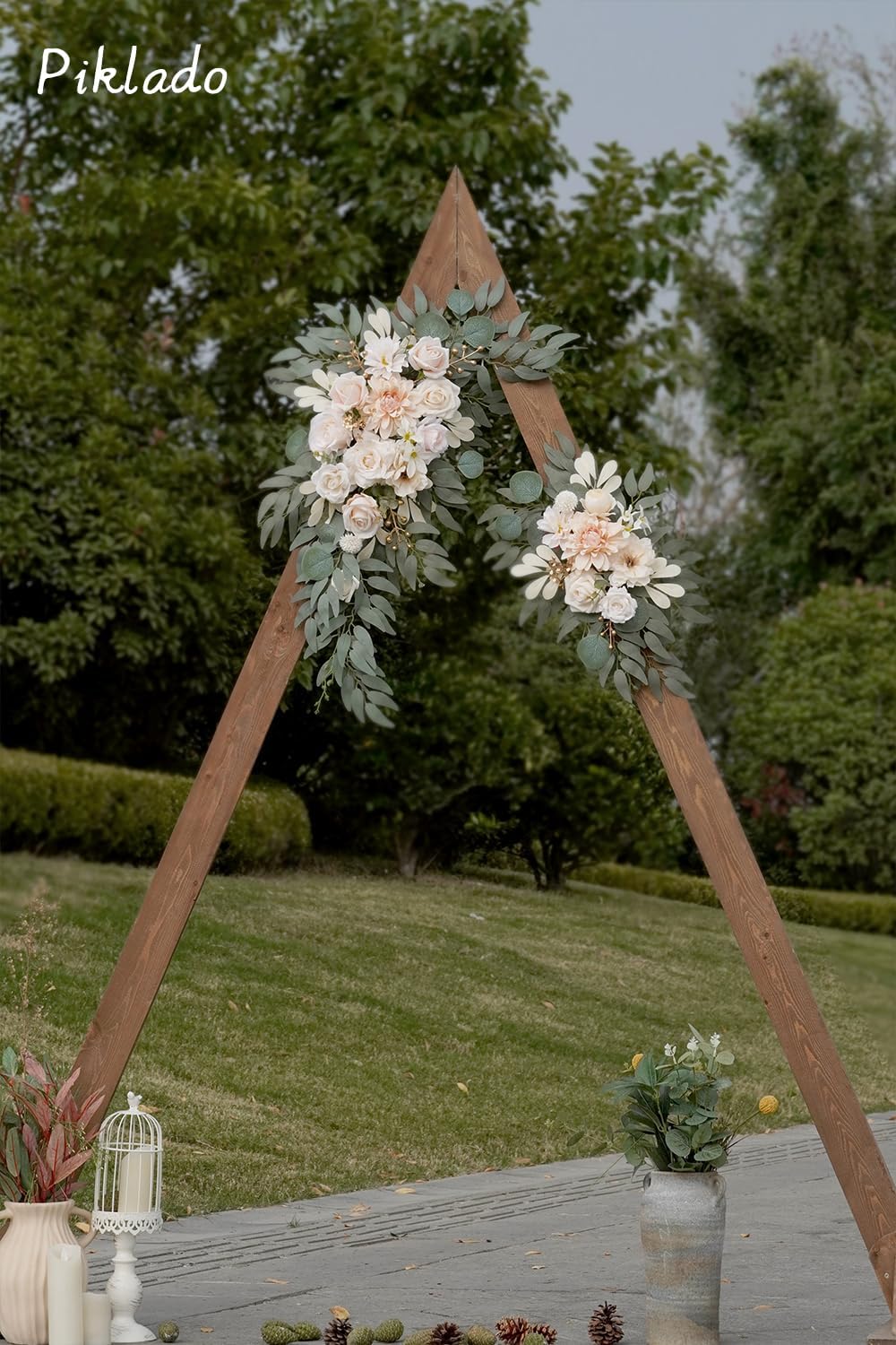 Faux Flower Swag Set of 2 for Wedding Welcome Signs Floral Swag Wedding Reception Ceremony Signs Decor (Champagne & Cream)