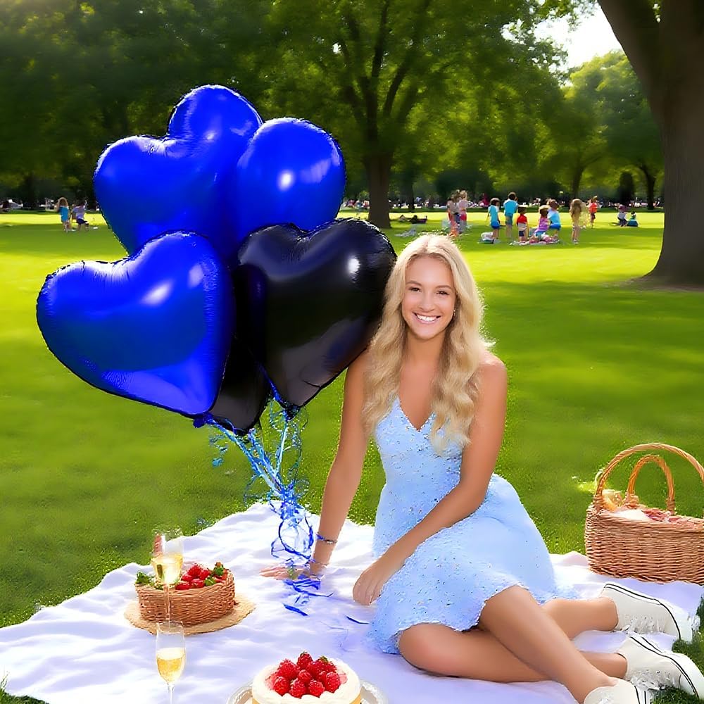 12 pcs Black Blue Heart Foil Balloons,18 Inch Heart Shaped foil Balloon Love balloons for Wedding Decoration Party Birthday Valentines'Day decoration