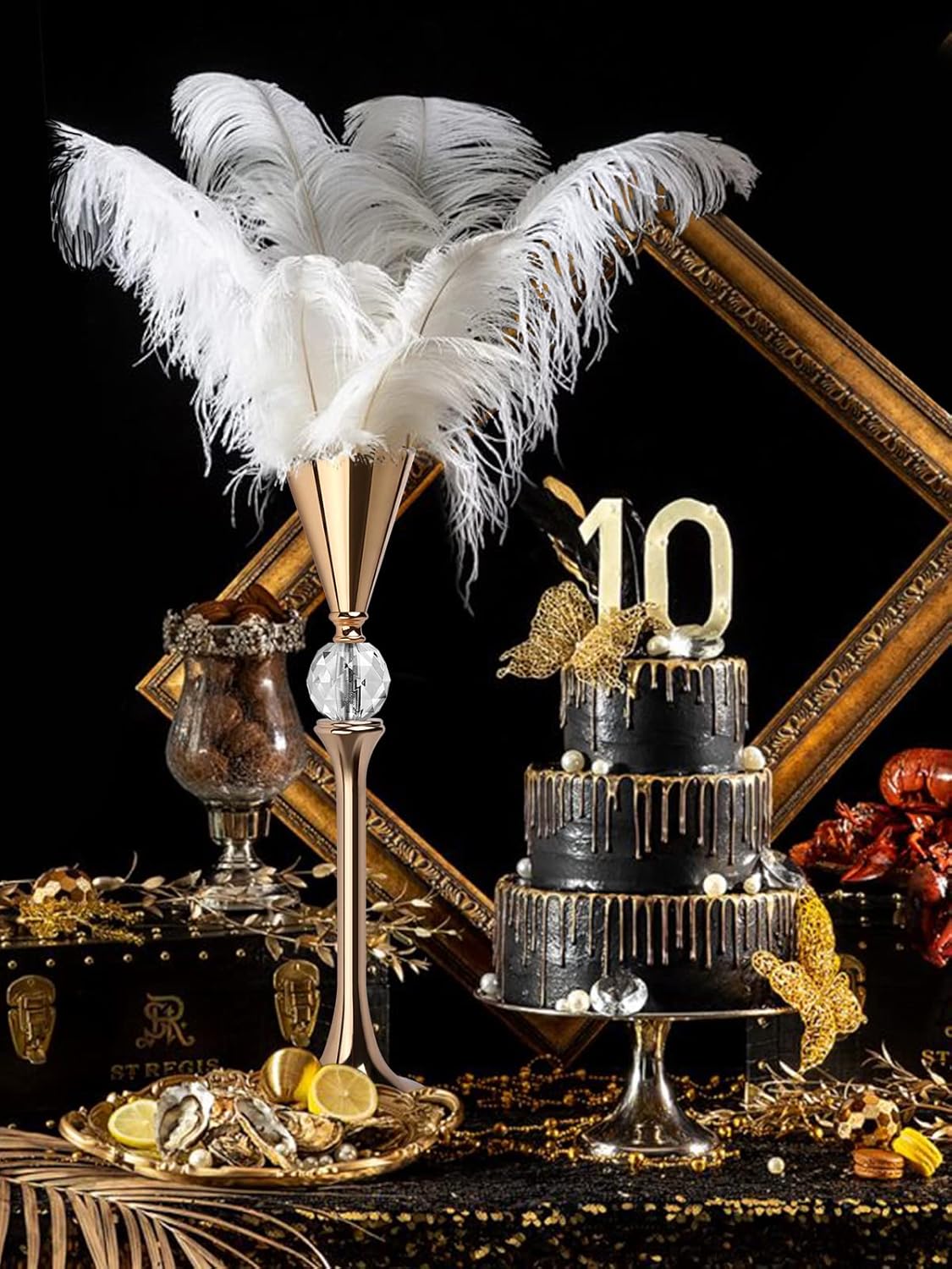 VIJIV Gold Flower Vase for Centerpiece Table Decorations Wedding Reception Decor, 18.9 Inch Tall Metal Vase for Feather Flower Holder Stand Floral Arrangement Gatsby Party Dinner Event Hotel