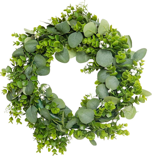 MAKHOT Artificial Porch Decor Greenery Wreath, Eucalyptus Leaf Wreath, Suitable for Indoor and Outdoor use on Home Decor and Farmhouse-Style Front Doors, Suitable for Spring, Summer, Fall, and Winter