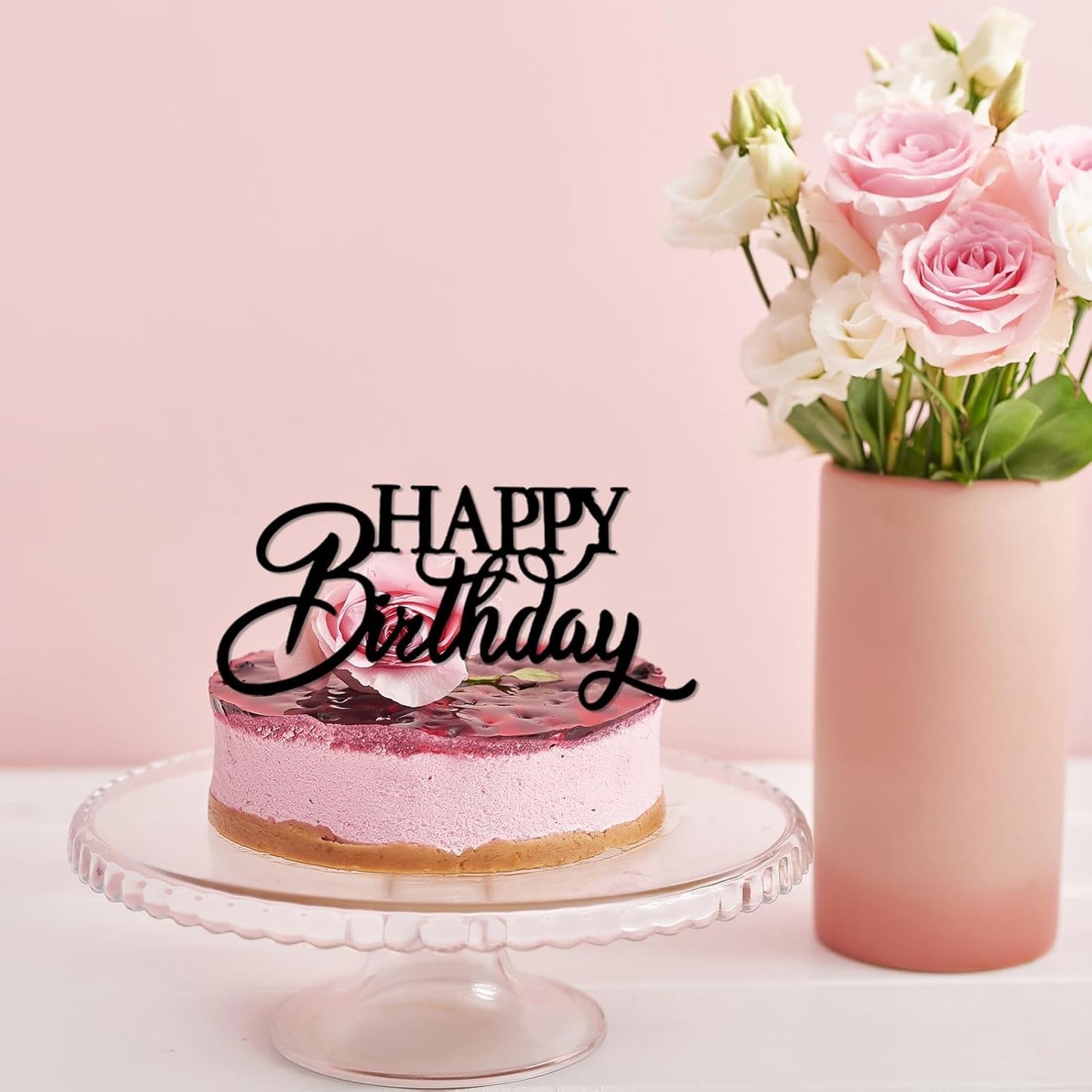 10 PCS Black Birthday Cake Topper Mirror Acrylic Happy Birthday Cake Toppers Double-Sided Dessert Decorations for Girls Women's Party Supplies