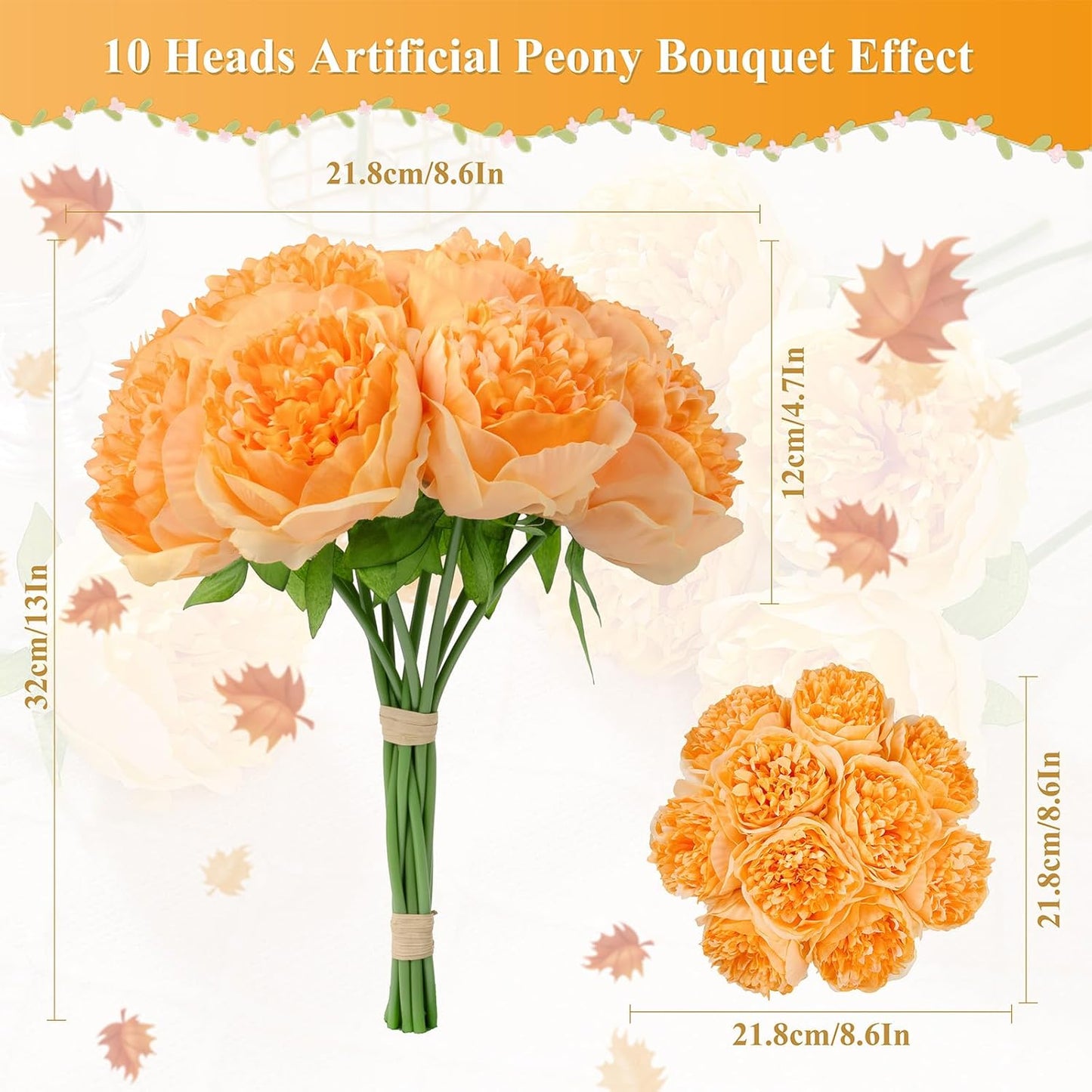 U'Artlines Artificial Peony Silk Flower with Stems 10pcs Real Look Vintage Peonies for Home Wedding Decoration (Orange)