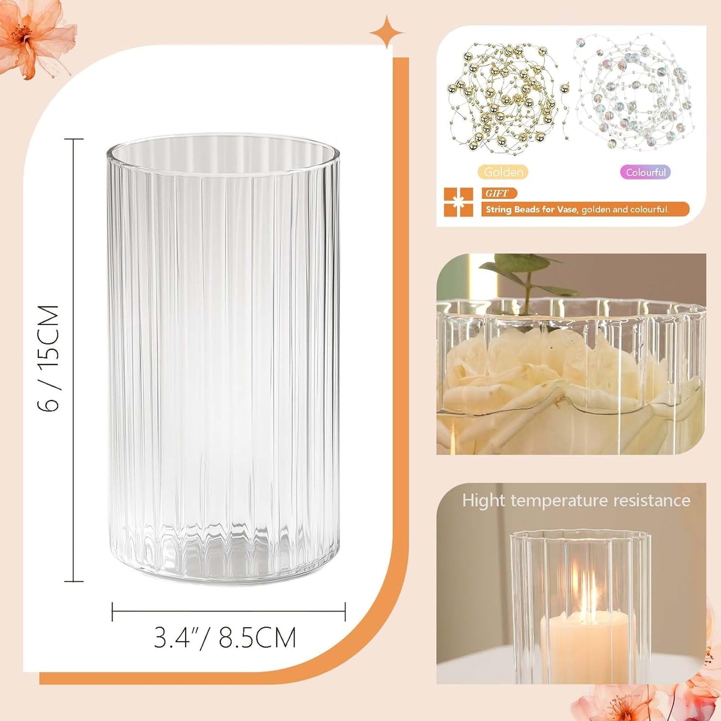 12pcs Glass Vase Cylinder Vases for Centerpieces Small Flower Glass Vases Bud Vases Home Decor Centerpiece Table Flower Vase Decorations for Office Beautification＆Holiday 6 Inch Tall