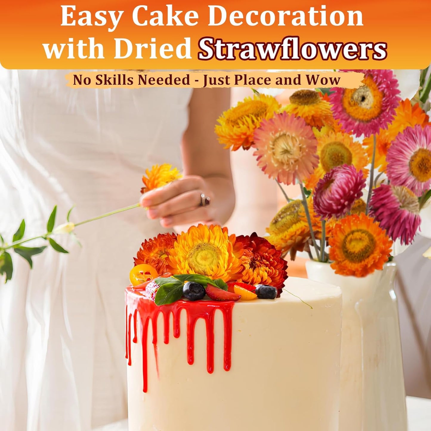 100+ Edible Dried Flowers for Cake Decoration – Food Grade Mixed Natural Colorful Chrysanthemum Flowers for Baking, Cocktails, Cupcakes, Drinks, DIY Crafts - No Additive