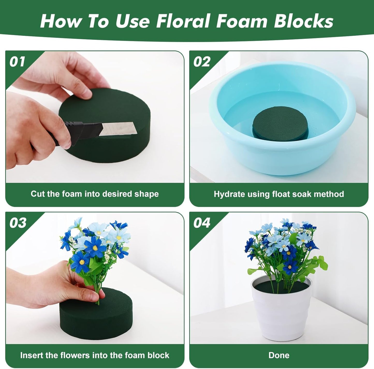 12 Pcs Floral Foam Blocks for Fresh & Artificial Flowers, 5.5" L x 3.1" W x 1.7" H Wet & Dry Green Flower Foam for Indoor Outdoor Floral Arrangements, Foam Bricks for Wedding, Birthdays, Home Décor