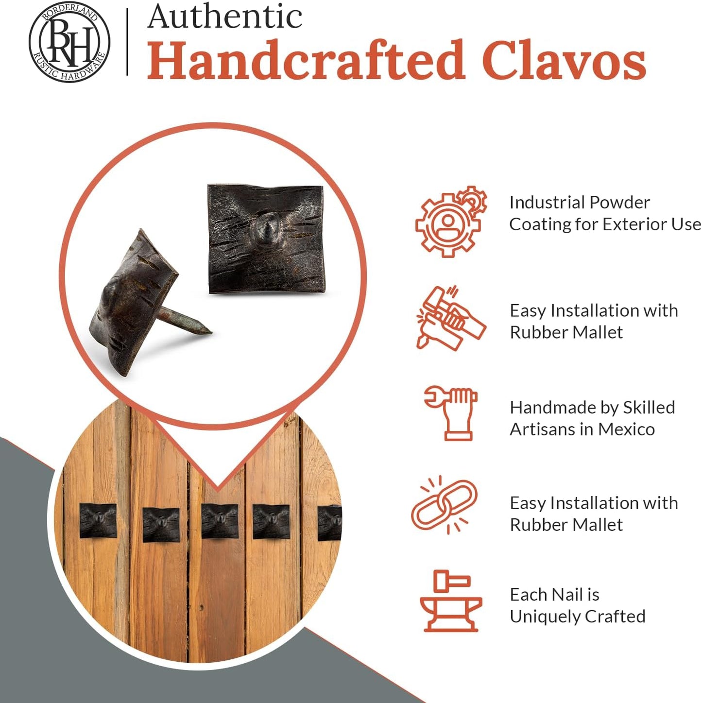 10 Pack 1" Square Head Iron Clavos Decorative Nails – Unfinished – Handmade Rustic Square Fasteners for Farmhouse Shutters, Faux Wood, Barn Doors, Shutters, and Gates – Ornamental Wood Accent