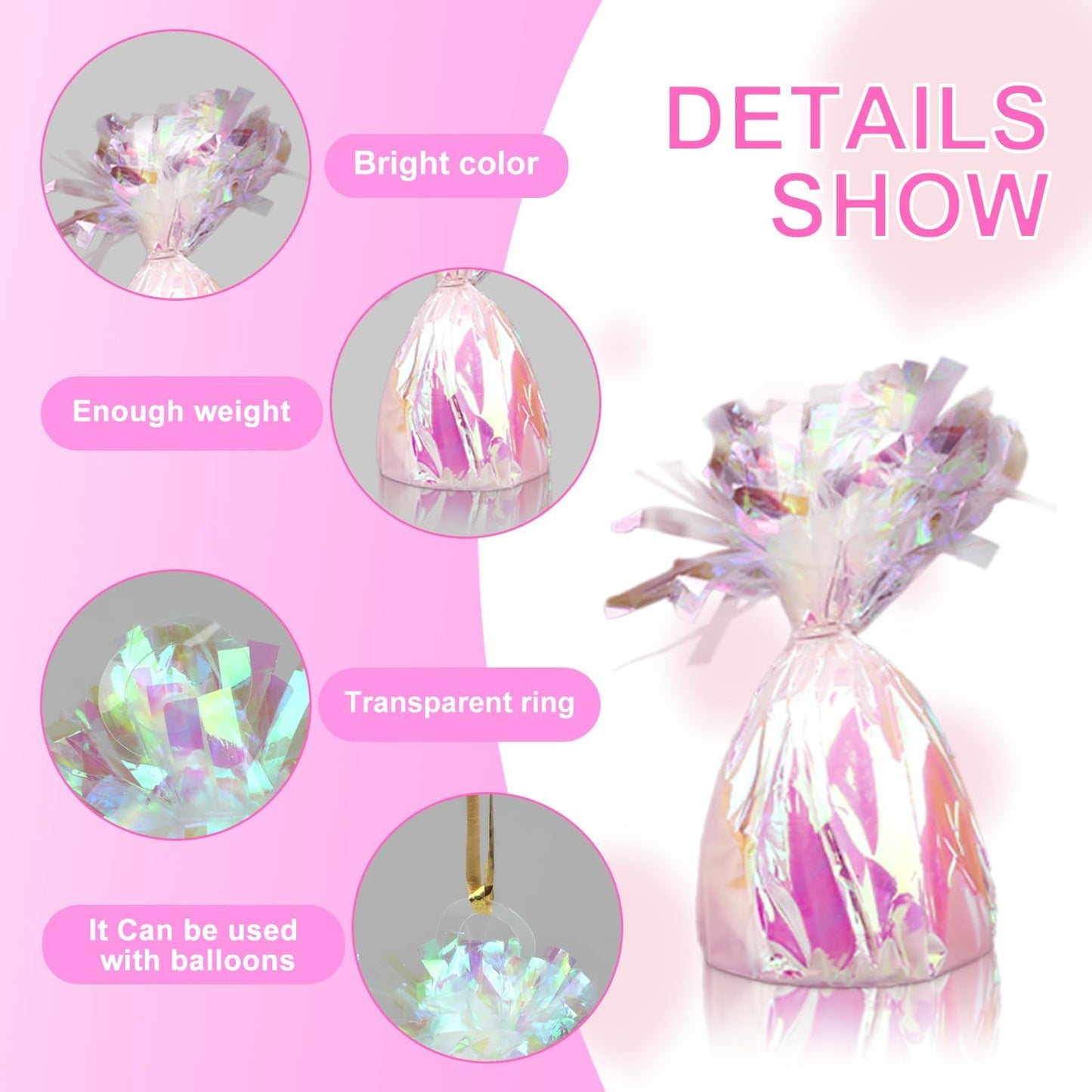 12PCS Balloon Weight Metallic Heavy Solid Balloon Pendant Pack Holder For Table Centerpieces Birthday Wedding Chrismas Party Decoration (Irides)