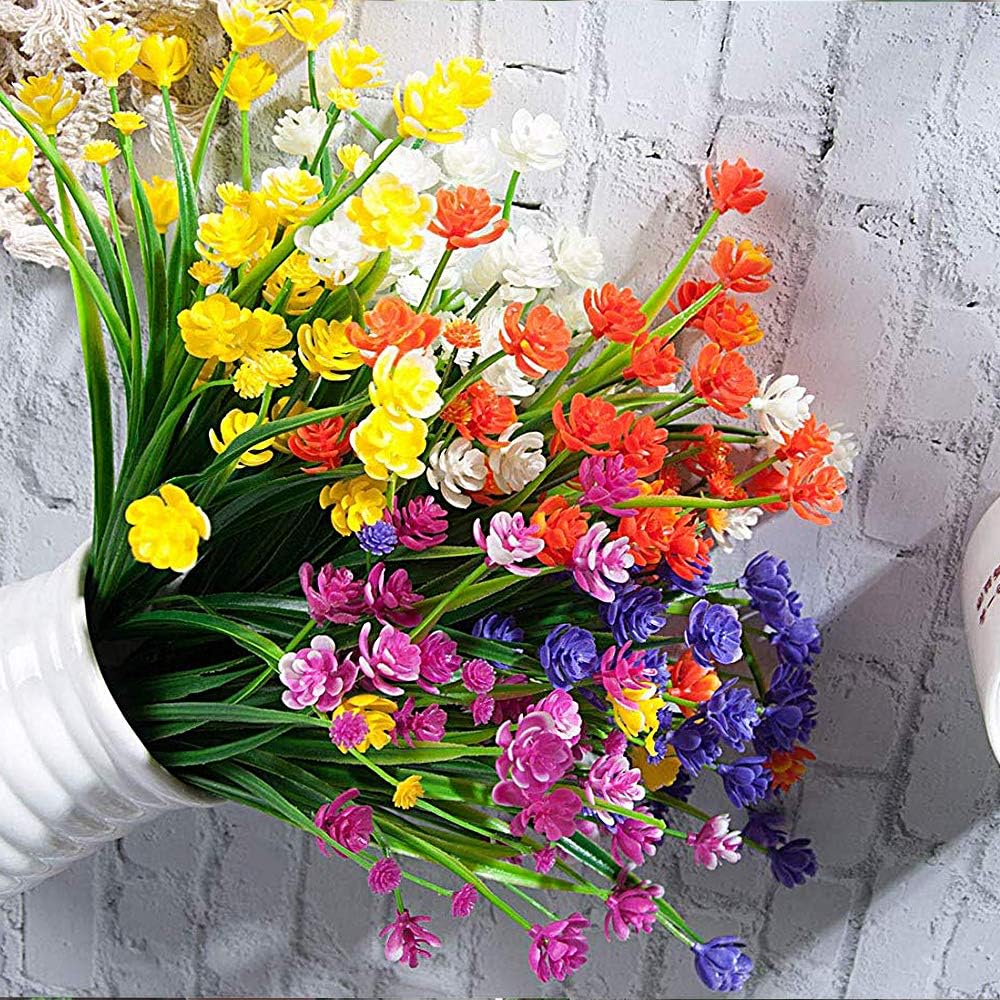 10 Bundles Artificial Flowers Outdoor UV Resistant Fake Plants Indoor Outside Hanging Planter Home Garden Decor (Purple)