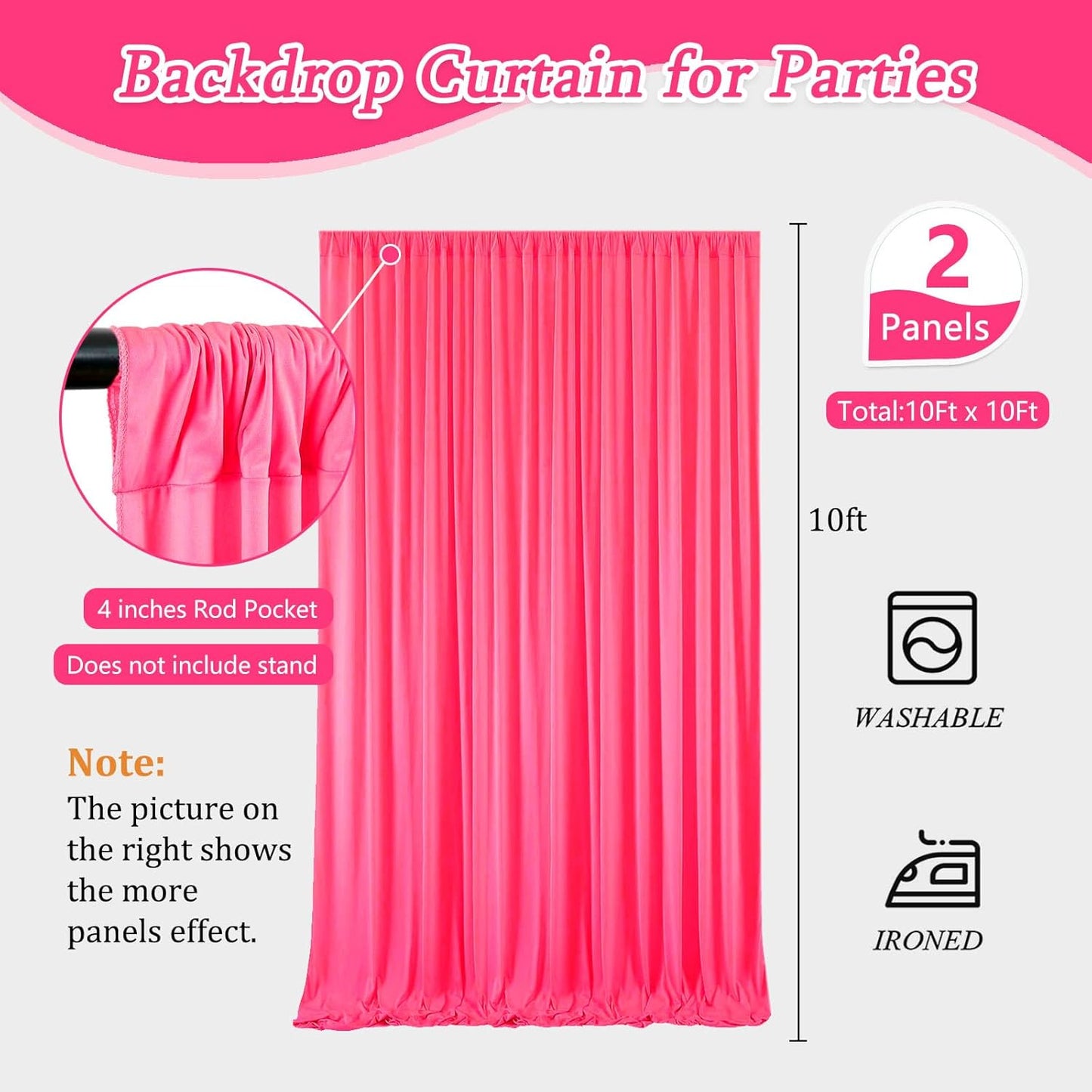10 x 10 Feet Pink Backdrop Curtain for Partie, Background Curtains for Photoshoot, Birthday, Wedding, Halloween, Thanksgiving, Christmas Day, New Year Party Decorations 5Ft x 10Ft, 2 Panels