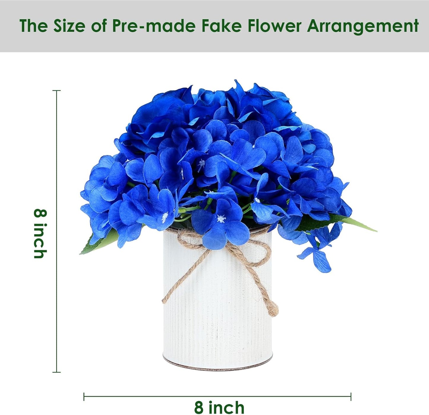 Flower Table Centerpieces - Set of 6 Floral Arrangement Artificial Wedding Hydrangeas Floral Arrangement with Rustic Metal Vase for Bridal Tea Party Event Decorations - Royal Blue