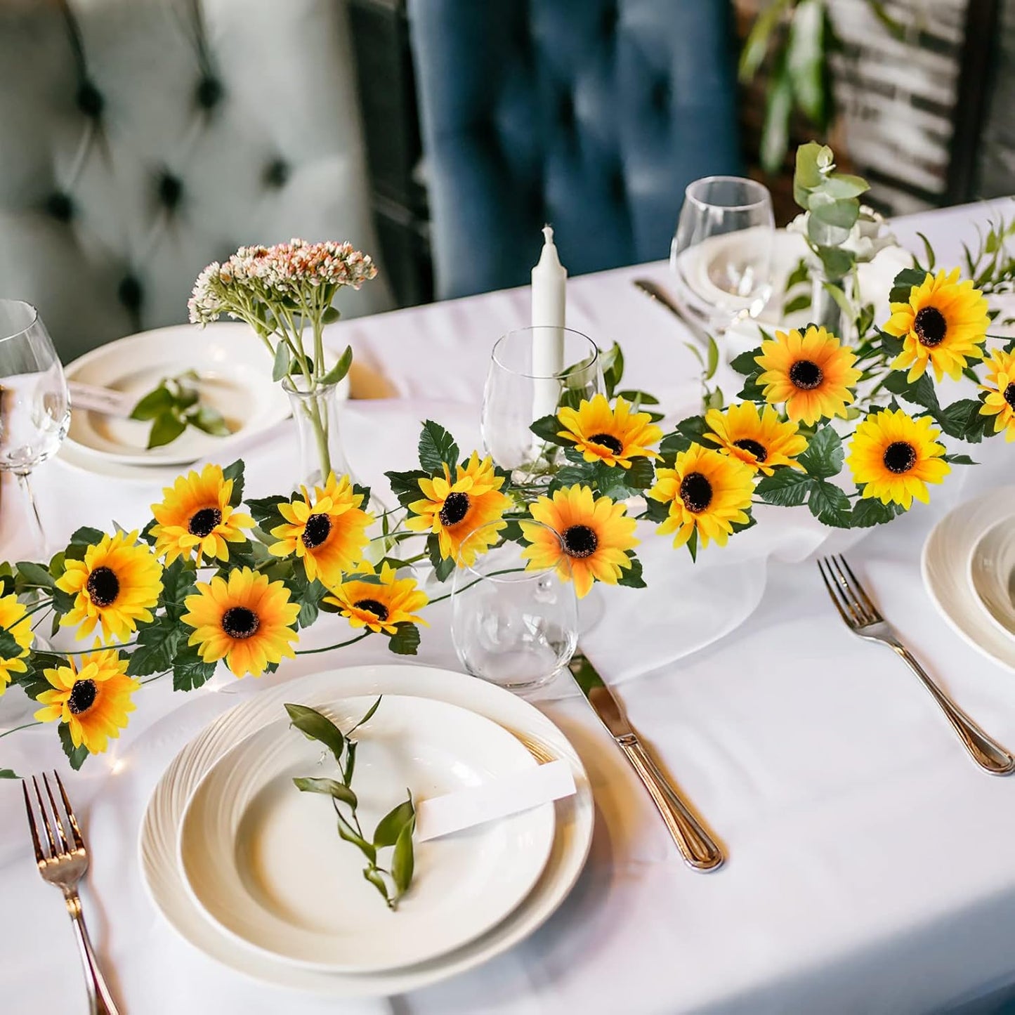 Uieke 10 Pack Artificial Sunflower Garland, 8.2ft/Pcs Silk Sunflowers with Green Leaves, Flowers Vines for Room Home Kitchen Garden Wedding Arch Bridal Baby Shower Party Outdoor Decor