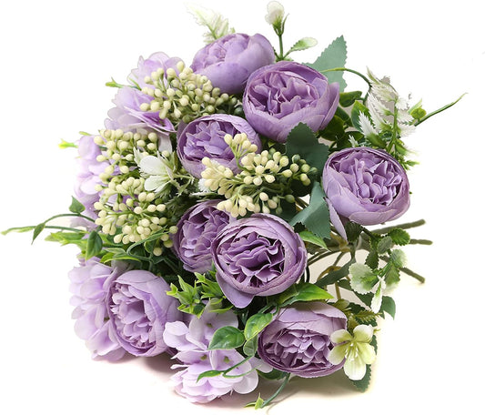 Artificial Flowers Fake Peony Silk Mini Plastic Bridal Flowers for DIY Wedding Bouquets Home Decorations 4 Packs(Light Purple)