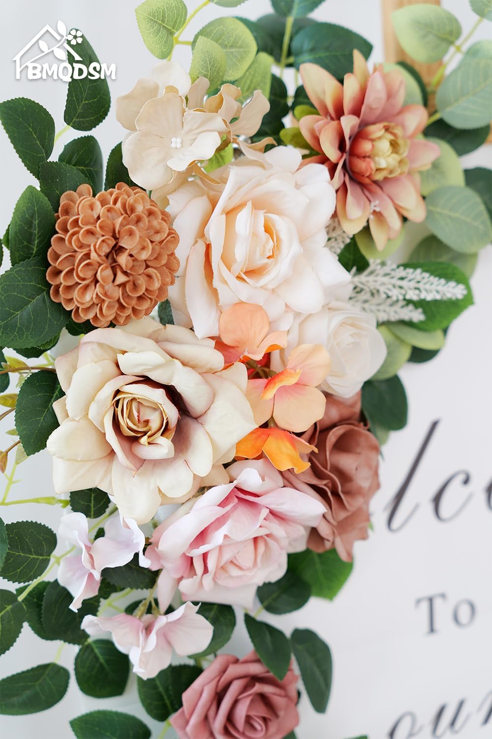 Pack of 2 Artificial Flowers for Backdrop Decoration, Wedding Arch Flowers,Reception Welcome Sign, Eucalyptus Garland, Suited to Aisle Decor and Wedding Arches（Champagne）