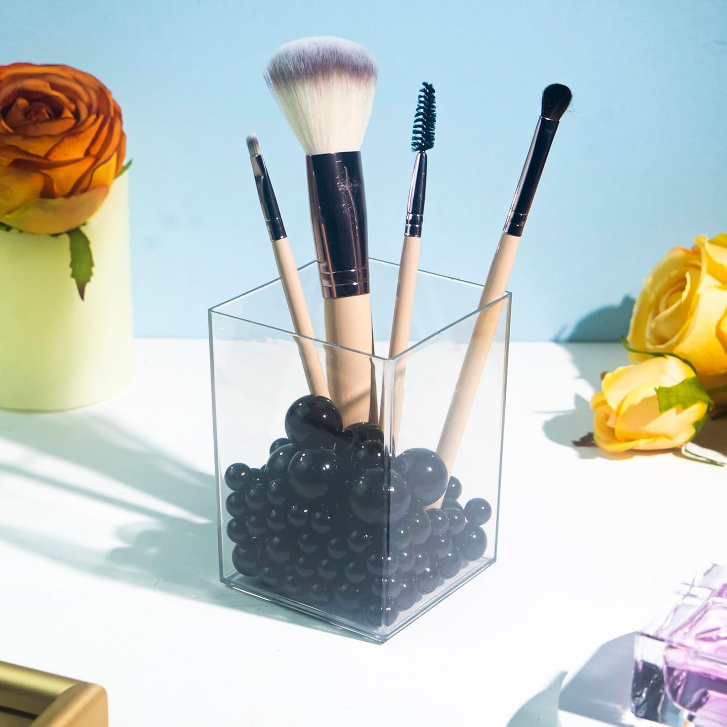 120 PCS 8/14/20mm No Hole Polish Pearl Beads for Centerpiece, Black Beads Decorative Vase Fillers, Plastics Pearls for Vases, Table Scatters, Wedding Party Decor