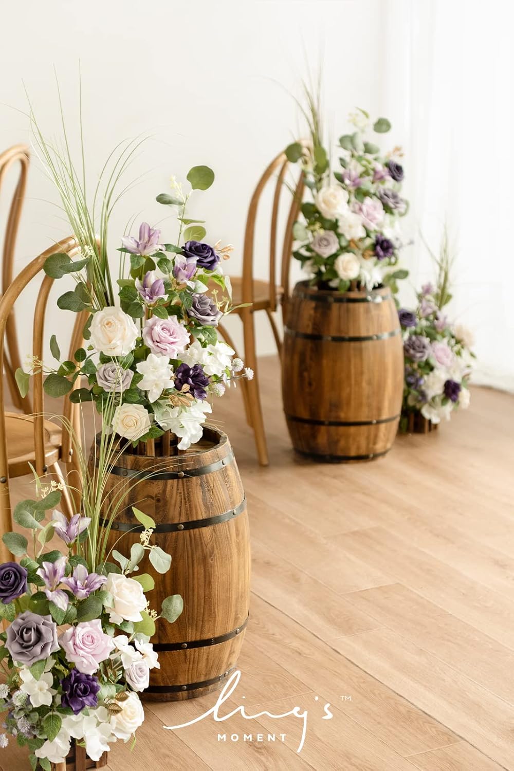 Ling's Moment 17.5" Tall Standing Artificial Flowers Arrangements 4 pcs Wedding Aisle Runner Chair Decorations Lilac & Gold Centerpieces for Ceremony Reception Rose Floral Party Outdoor Decor