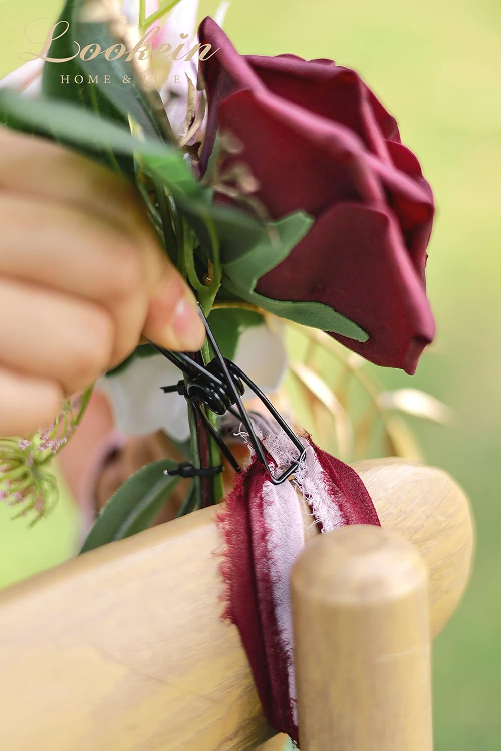 Lookein Wedding Aisle Chair Decorations Set of 8 Pew Flowers with Tails for Wedding Ceremony Chair Decorations, Marsala