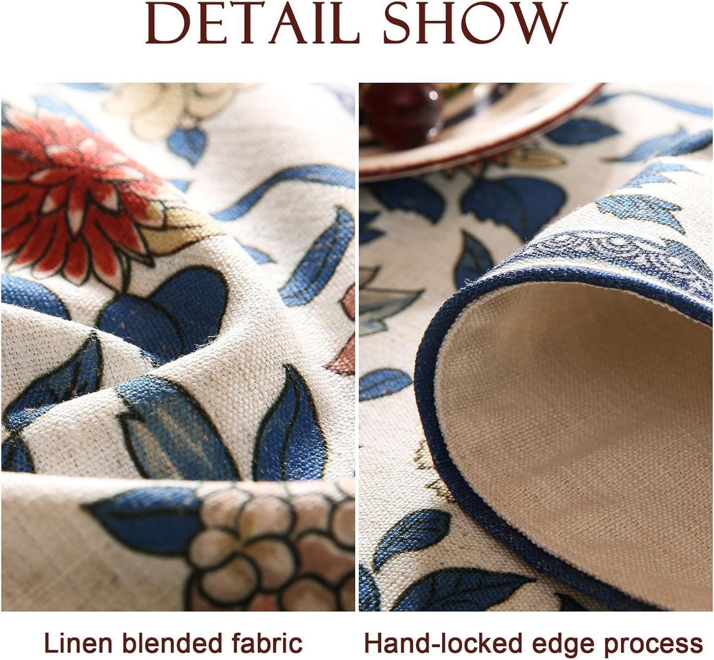 patdrea Designer Blue Cottage Rustic Floral Patterned Linen Table Runner 71 Inch Long,Wrinkle Resistant Table Mat,Decoration for Kitchen Dining and Coffee Tables Banquet Christmas , 12"x71"