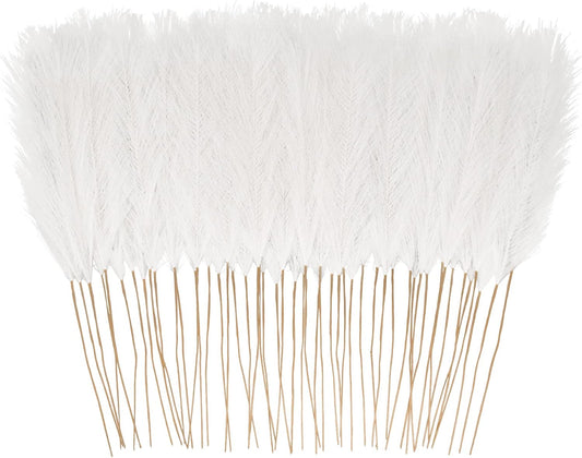 50pcs White Faux Pampas Grass Decor, 21.6" Short Artificial Pompous Grass Floral Fake Pompas Grass Branches Vase Filler Flower Arrangement for Home Wedding Boho Decor