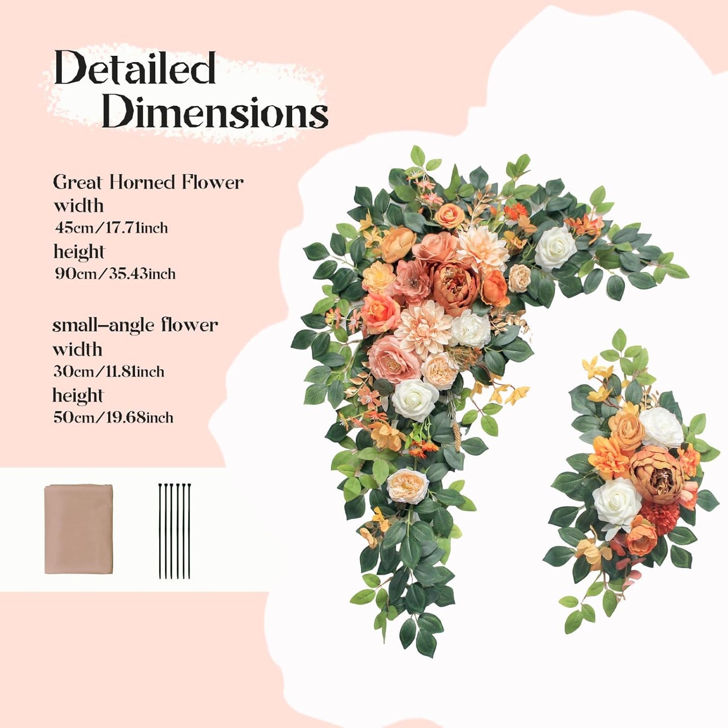 Wedding Arch Flowers Kit,Artificial Flower Arch Decor (Set of 3),2pcs Artificial Flower Arrangement with 1pc Sheer Drape for Wedding Decor Reception Backdrop Floral Decorations (Autumn Orange)