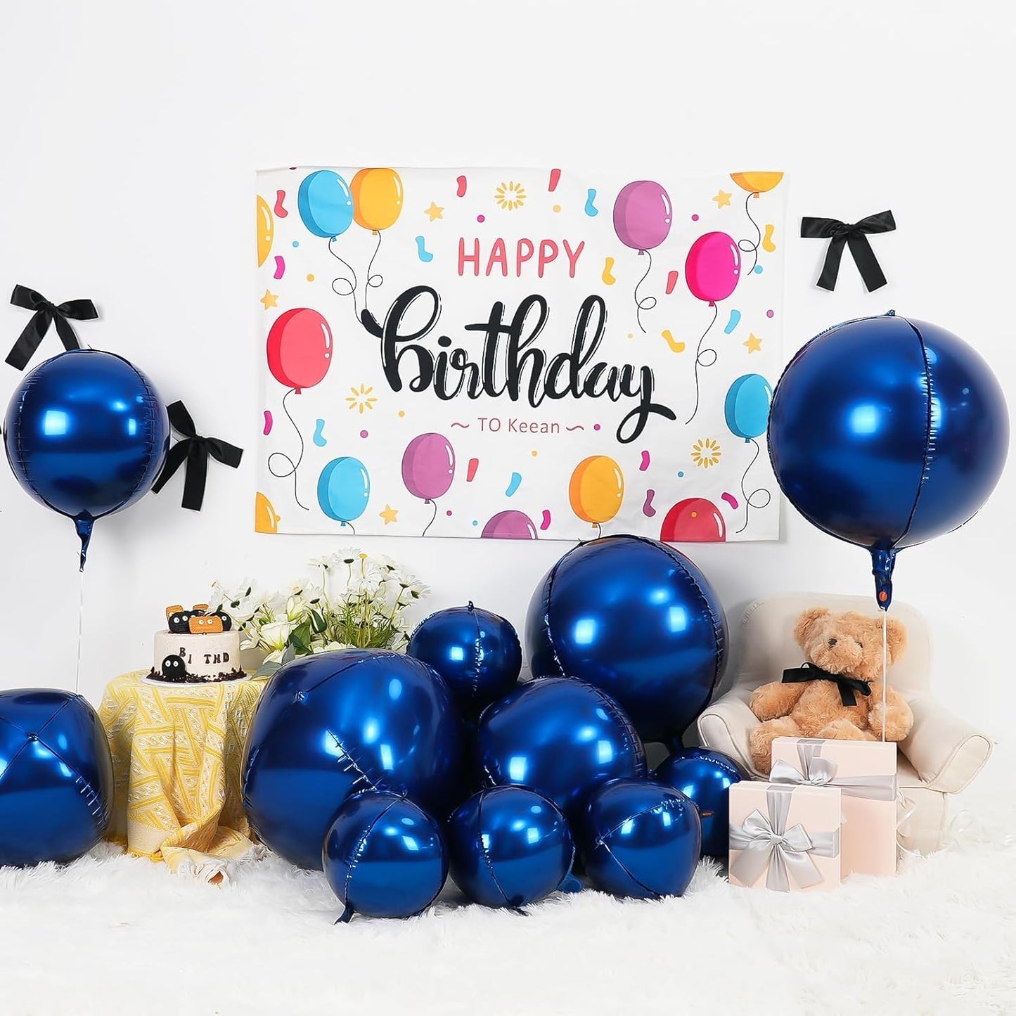 12Pcs Navy Blue Round Foil Balloons, 22" 15" 10" 4D Helium Ball Balloon, Metallic Blue Foil Balloon for Birthday Graduation Wedding Anniversary New Year Eve Disco Prom Party Decorations