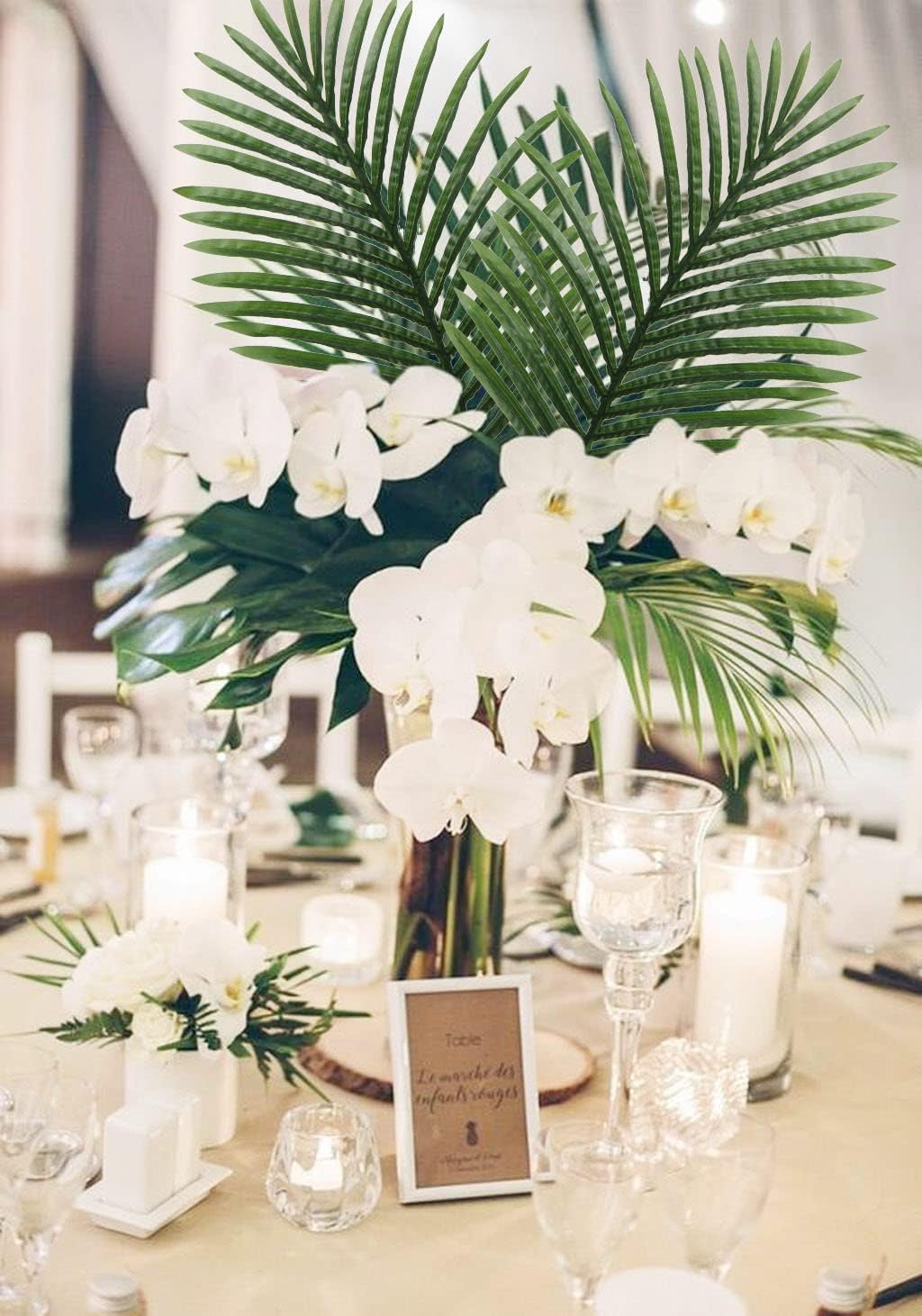 Large Artificial Palm Leaves Palm Fronds Tropical Leaves Areca Palm Branches Palm Leaves with Stem Palm Tree Leaves Faux Palm Leaves for Floral Arrangement Fake Leaves Palm Sunday Decor-Large Leaf