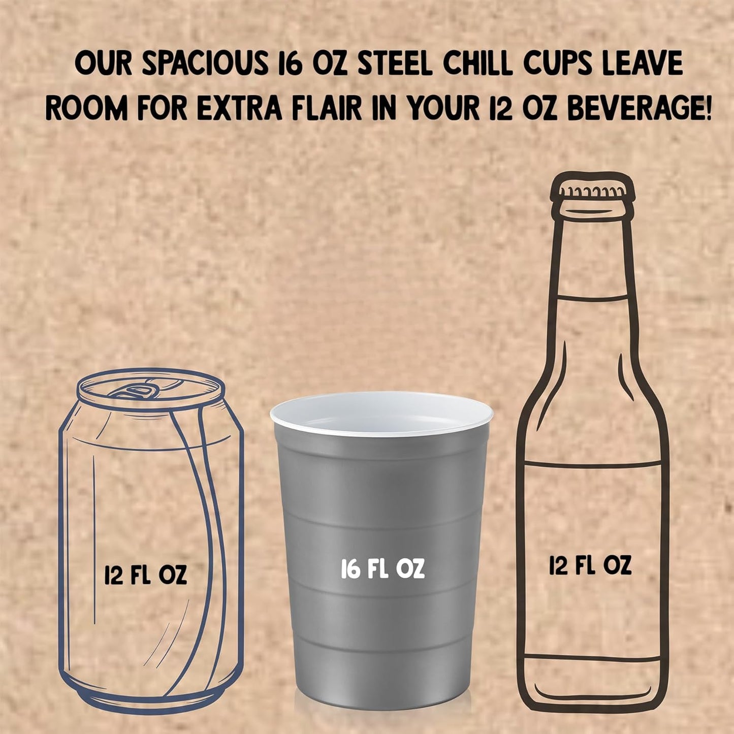 16 oz. Party Cups, Perfect for Cold Drinks, Sturdy & Durable, Disposable and 100% Recyclable, Made in USA, Gray, 12 Count