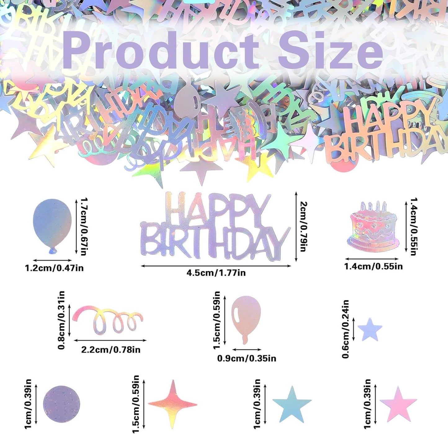 1000pcs Happy Birthday Confetti, Iridescent Party Confetti Metallic Glitter Birthday Table Scatter Decorations Party Confetti for DIY Crafts Festive Table Decoration