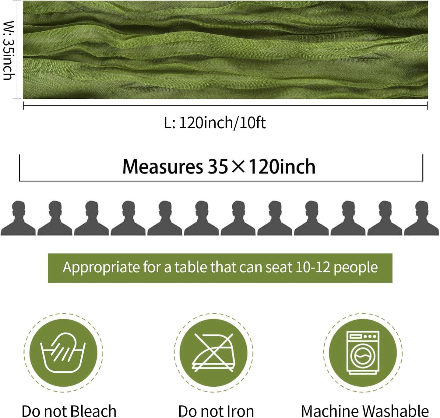 10 Packs Olive Green Cheese Cloth Table Runners, 10FT Boho Gauze Moss Green Cheesecloth Table Runner for Wedding Bridal Baby Shower Fall Thanksgiving Table Decoration