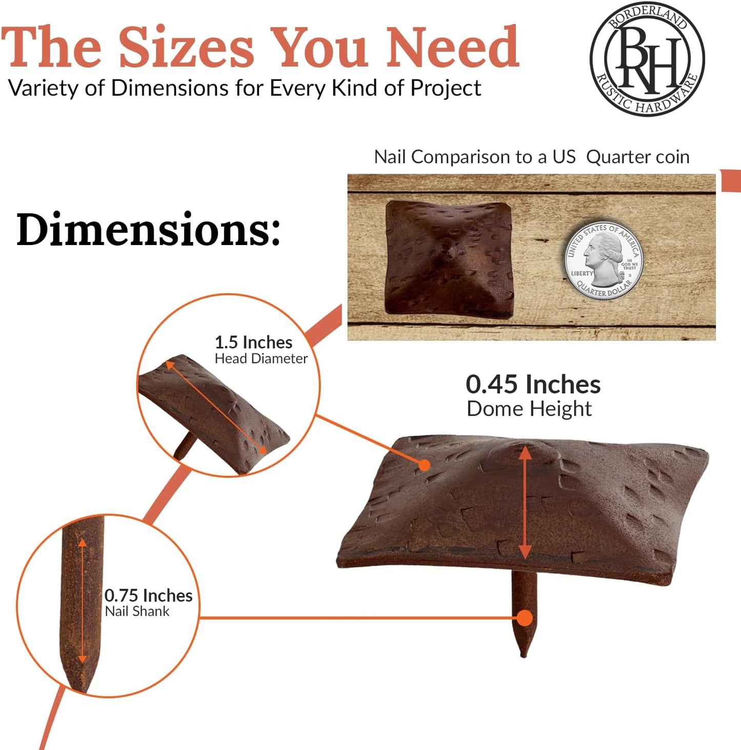 10 Pack 1.5" Square Head Iron Clavos Decorative Nails – Sealed Rusted – Handmade Rustic Square Fasteners for Farmhouse Shutters, Faux Wood, Barn Doors, Shutters, and Gates – Ornamental Wood Accent