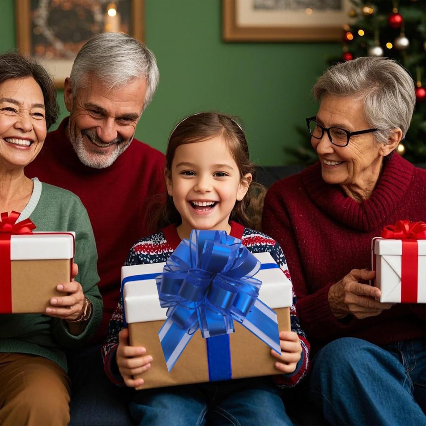 12 PCS 6 Inch Large Pull Organza Blue Bows - Perfect for Gift Wrapping, Wedding Decor, Car Bows, Birthday Parties, Christmas and Valentine's Day