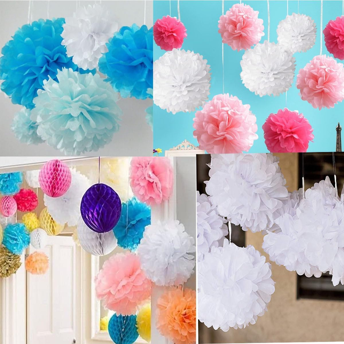 10pcs 10in Paper Pom Poms Royal Blue Tissue Paper Flower Balls Wedding Party Flower Decorations DIY Art Craft Blooms for Birthday Baby Shower Nursery Decor