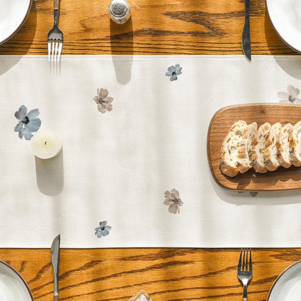 Artoid Mode Brown Poppy Floral Leaves Spring Table Runner, Seasonal Summer Kitchen Dining Table Decoration for Home Party Decor 13x90 Inch