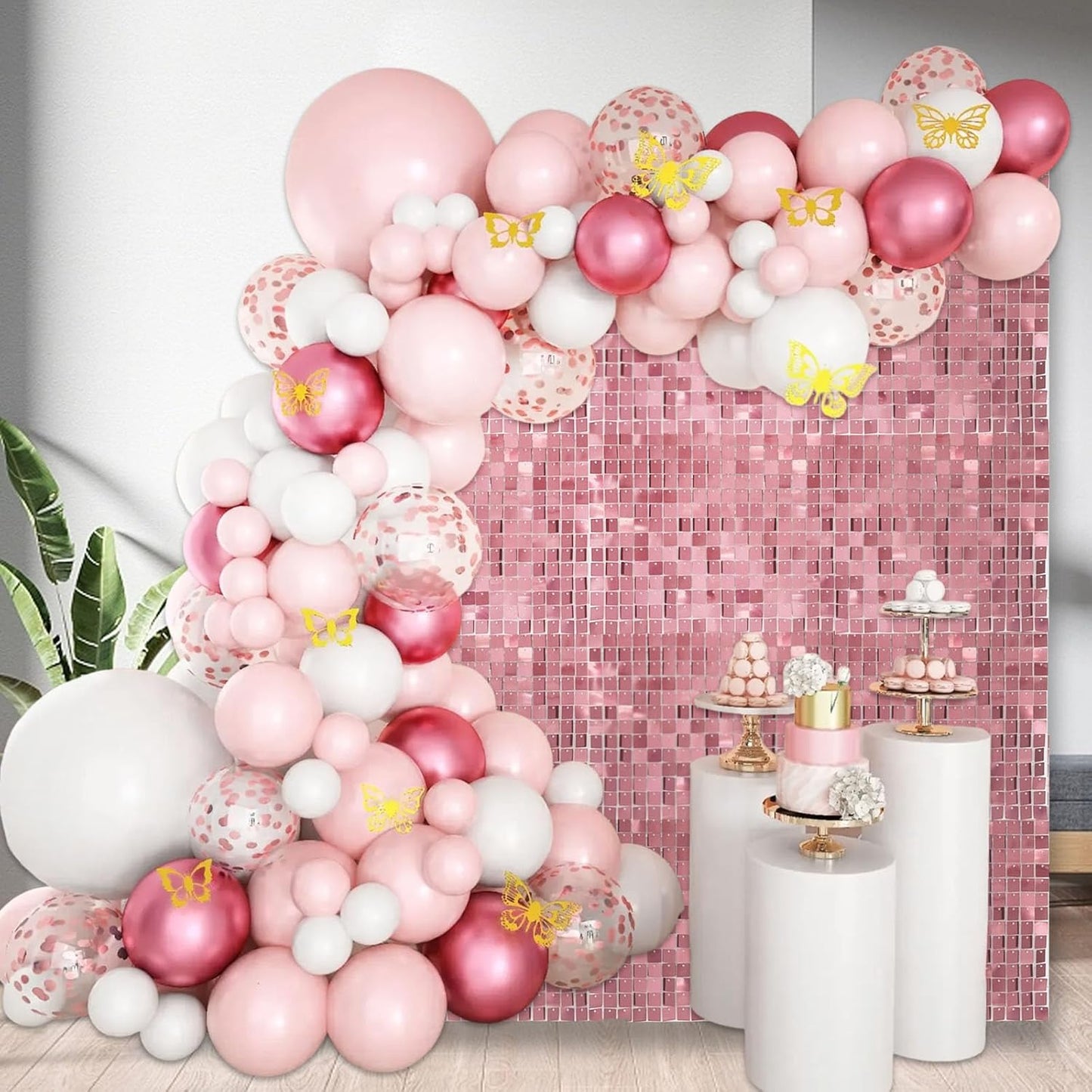 12PCS Pink Shimmer Wall Backdrop, Square Sequin Photo Backdrops Panel, Glitter Wall Background for Birthdays, Weddings, Graduation, Engagements, Disco Bachelorette Party Decoration (3FTx4FT)