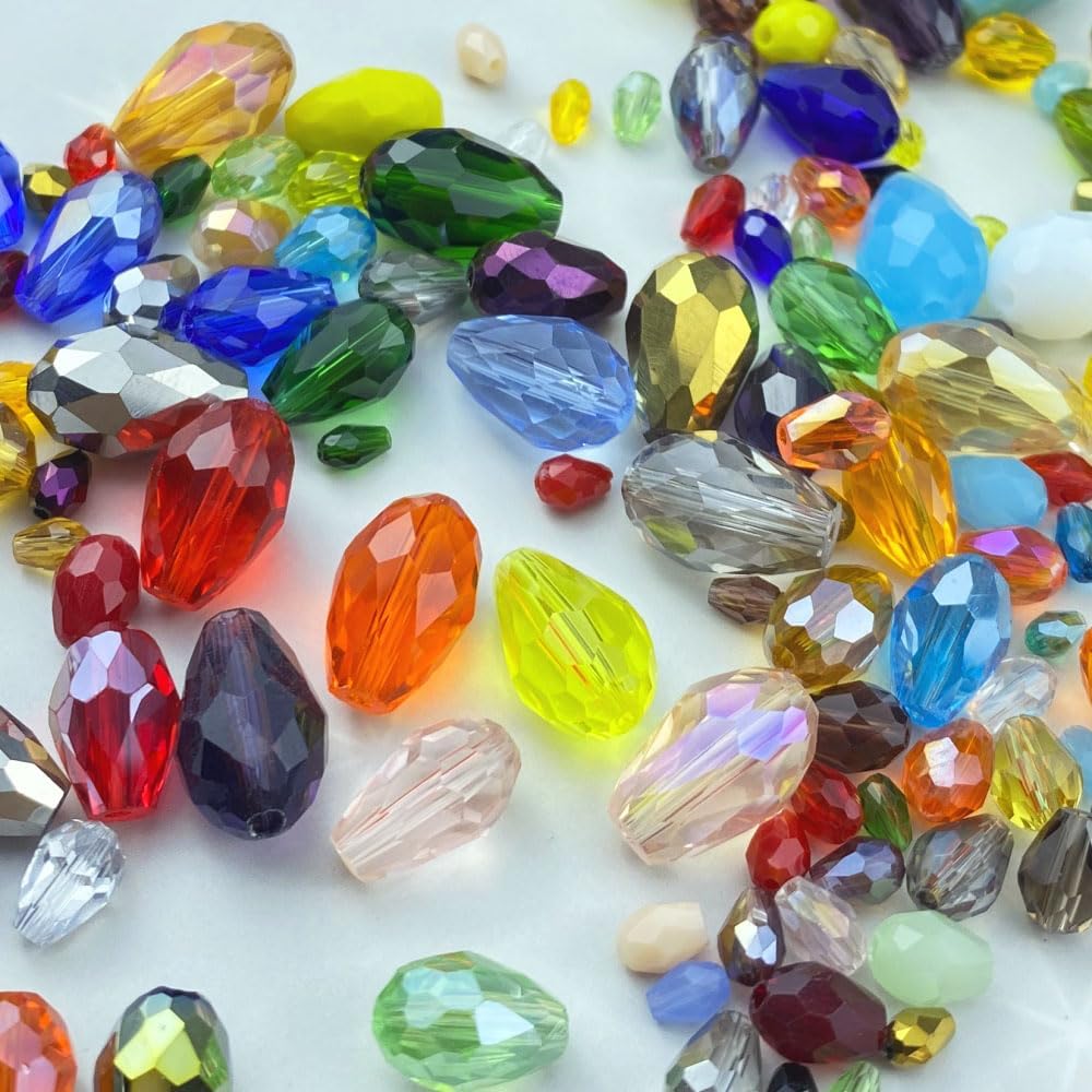 110pcs 6x8mm Teardrop Crystal Glass Beads Vertical Hole Faceted Loose Spacer Beads for DIY Craft Jewelry Making Necklace Bracelet Earring Wind Chimes(Pink Series)