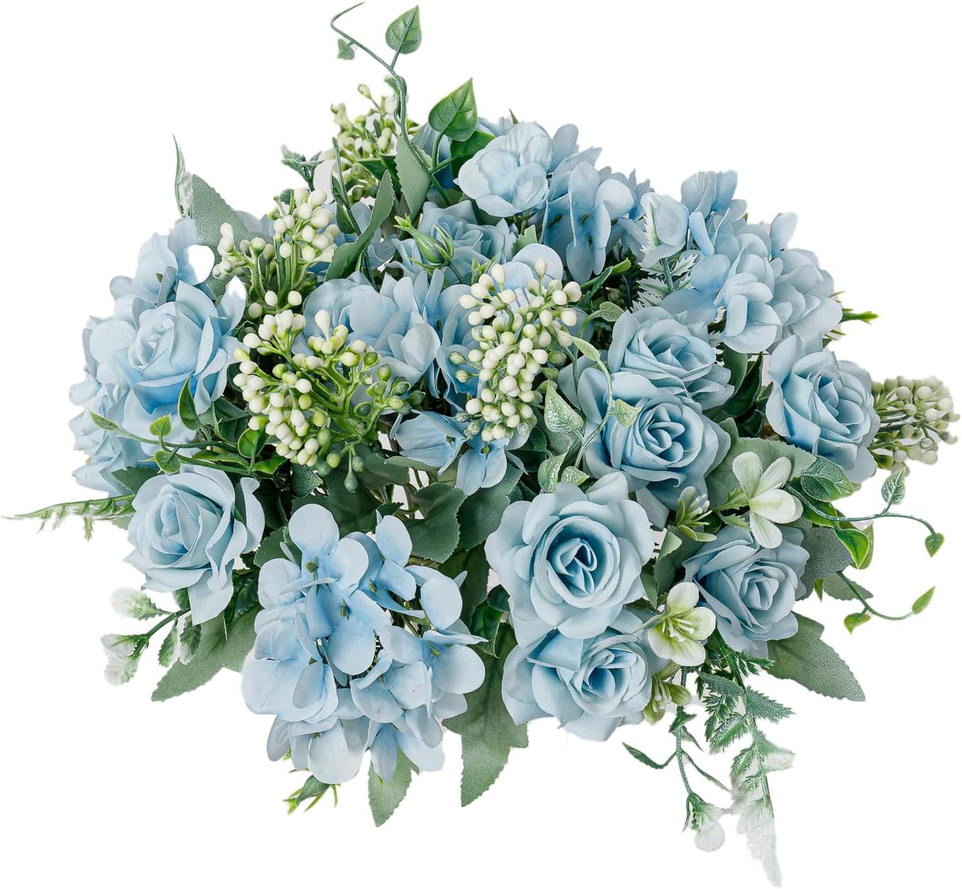 Artificial Flower 5 Branches Artificial Silk Fake Flowers Bouquet Small Roses for Wedding Home Office Tables Decor 2 Packs 4 Packs(Light Blue)
