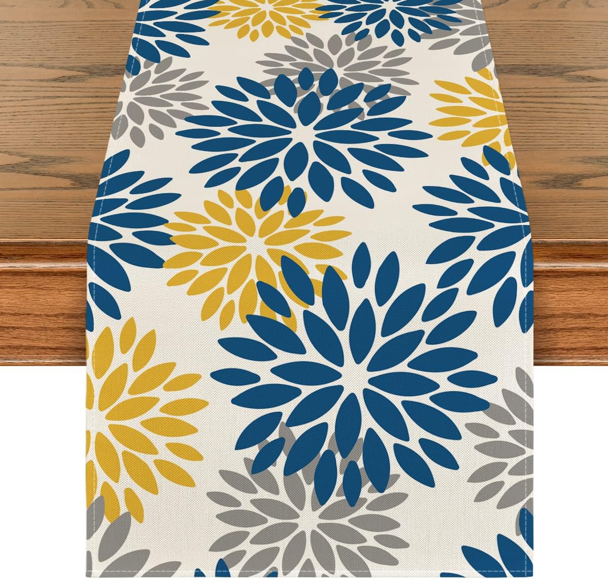 Artoid Mode Blue Dahlia Floral Pinnata Summer Table Runner, Spring Kitchen Dining Table Decoration for Home Party Decor 13x60 Inch