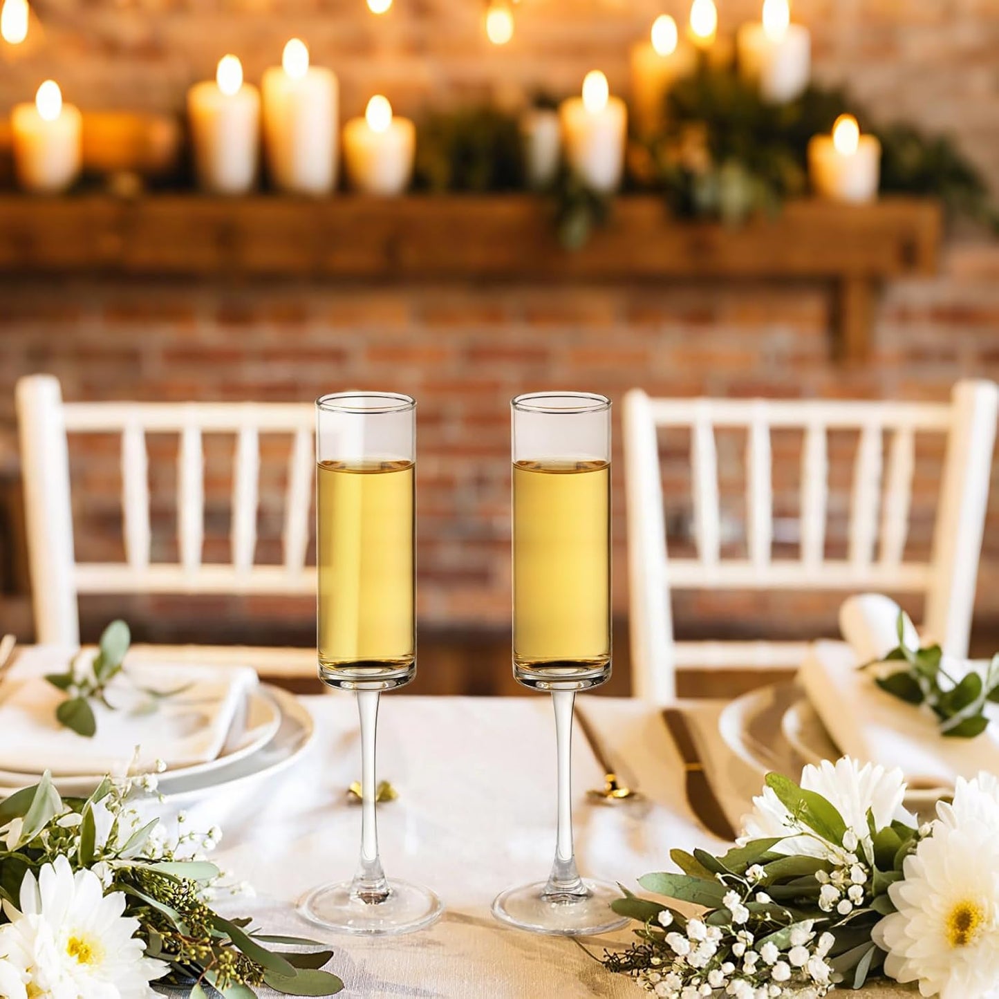 12 Pieces Clear Champagne Flutes 6 OZ Straight Sided Wine Glasses Champagne Long Stem Drinking Colored Glasses,Set of 12 Hand Blown Champagne Flutes Goblets for Wedding Cocktail Cups,Cava, Prosecco