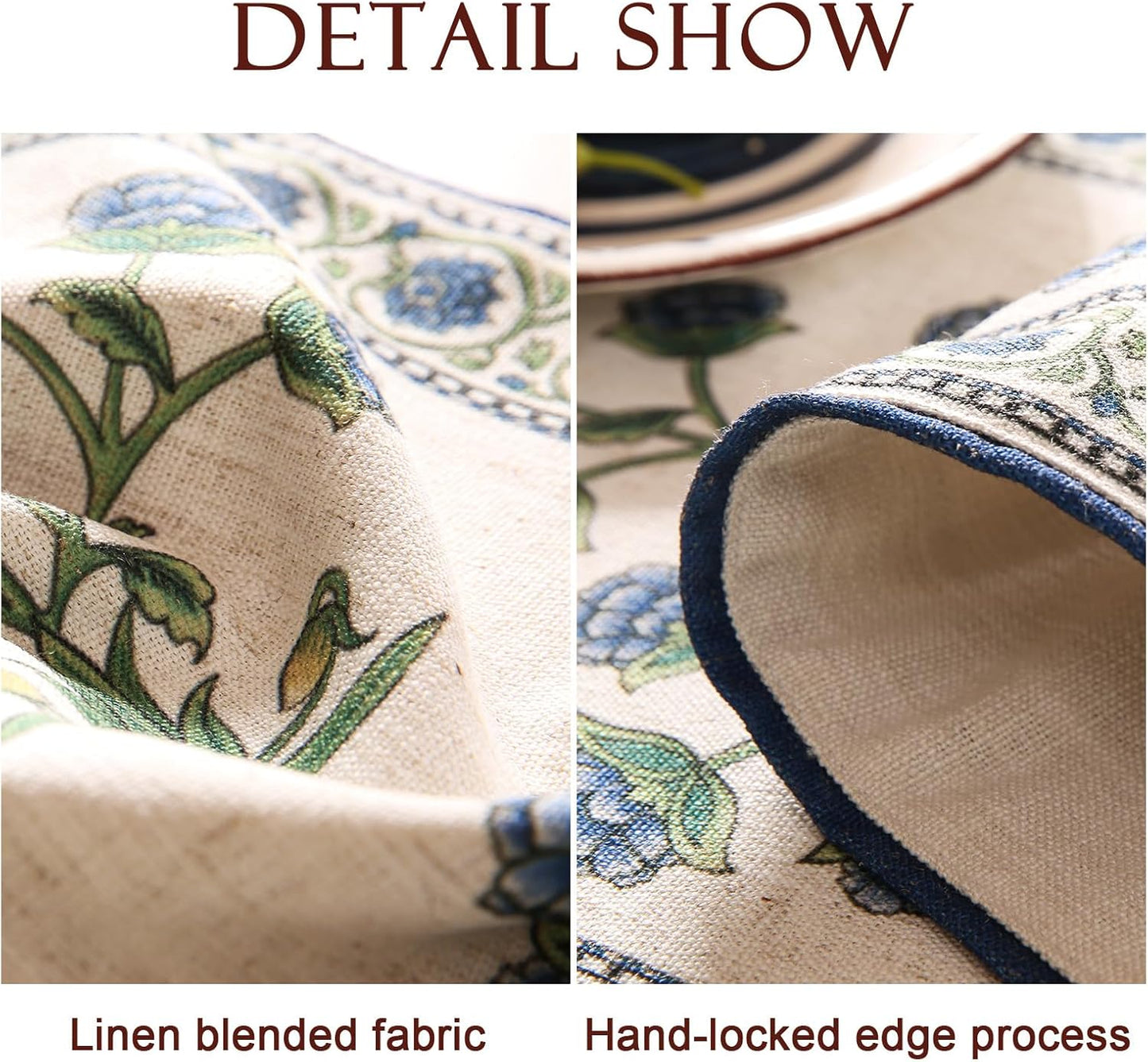 patdrea Designer Blue Rustic Elegant Floral Patterned Linen Table Runner 102 Inch Long,Wrinkle Resistant Table Mat,Decoration for Kitchen Dining and Coffee Tables Banquet Christmas ,12"x102"