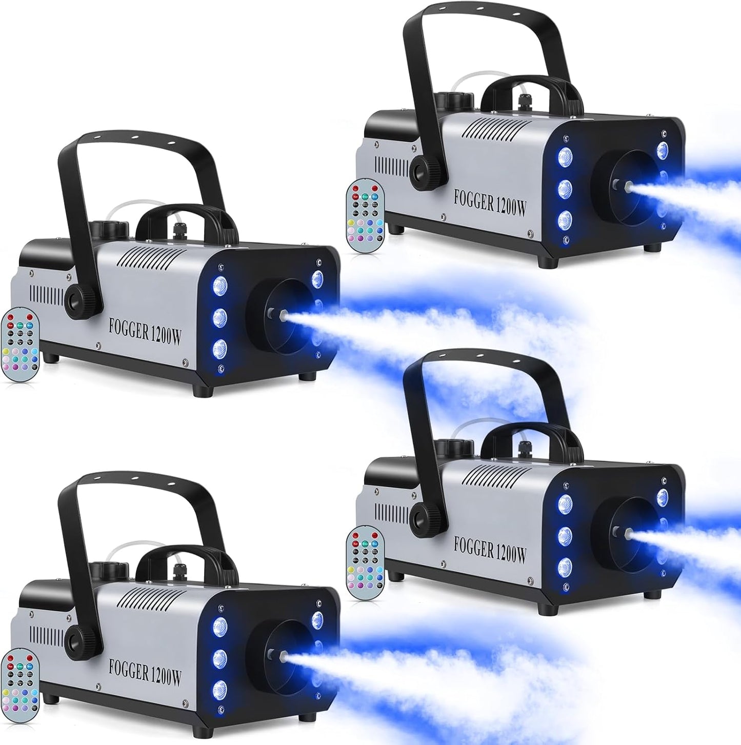 1200W RGB Fog Machine, 6 Colorful LED Lights for Smoke Machine Indoor/Outdoor Use, Perfect for Halloween Parties, Weddings, and Stage Effects 4PC