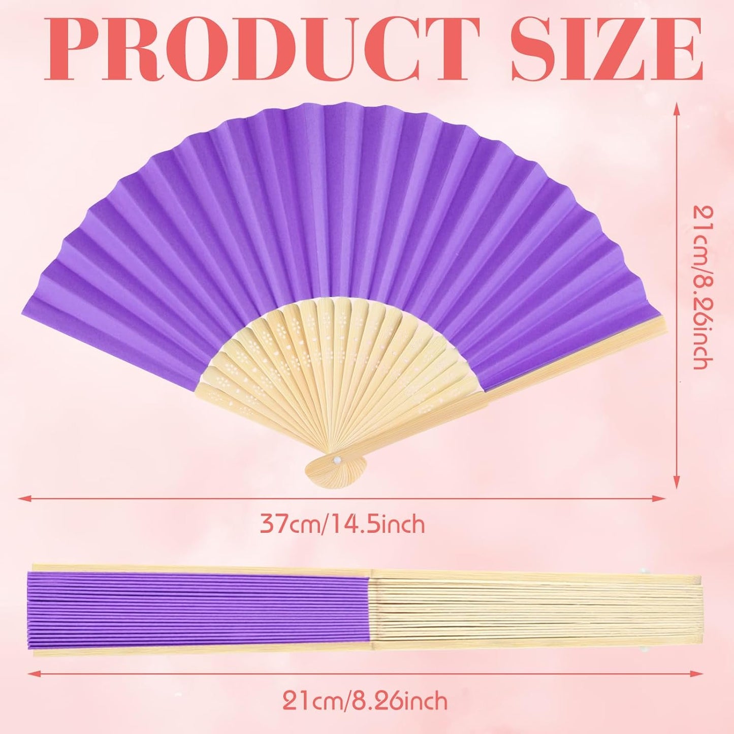12 Pieces Purple Hand Held Bamboo Folding Fans Paper Fans Handheld for Women Foldable Girls Wedding DIY Decoration Church Home Party Favors Summer