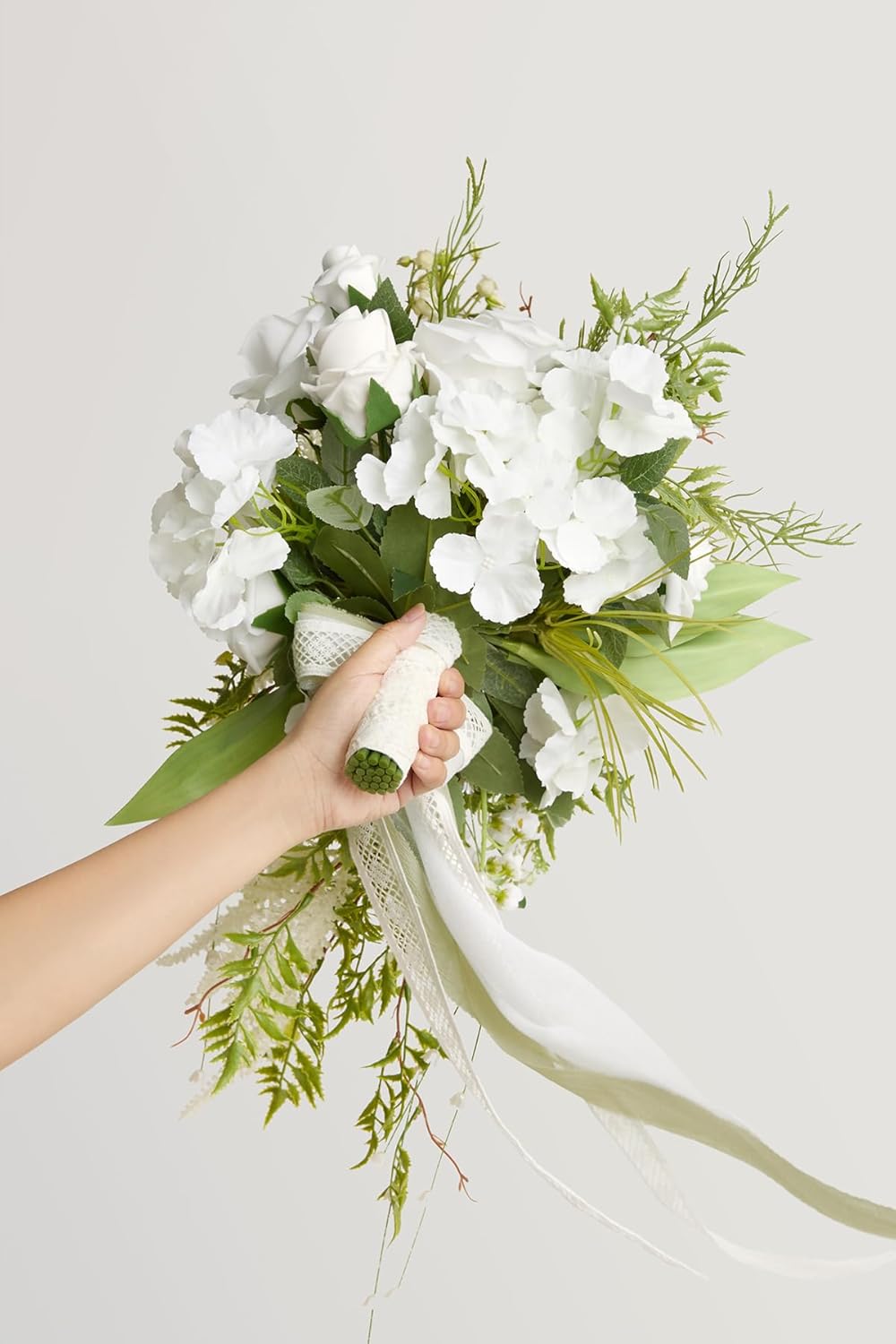 Ling's moment White Green Bridal Bouquet for Bride, White Green Wedding Bouquets for Bride, 13 Inch Bride Bouquets for Wedding Artificial Flowers Bouquets