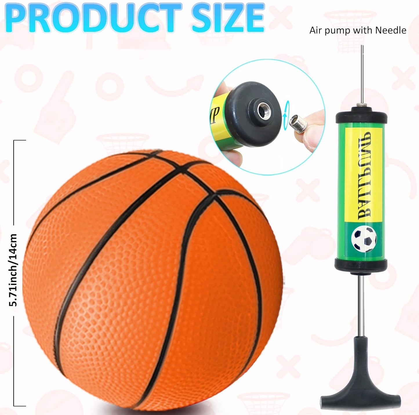 18 Pcs 5" Mini Basketball Set with Pump, PVC Small Basketball for Over The Door Hoop Games, Party Favors, Indoor Outdoor Play, Adults Kids, Pool Beach