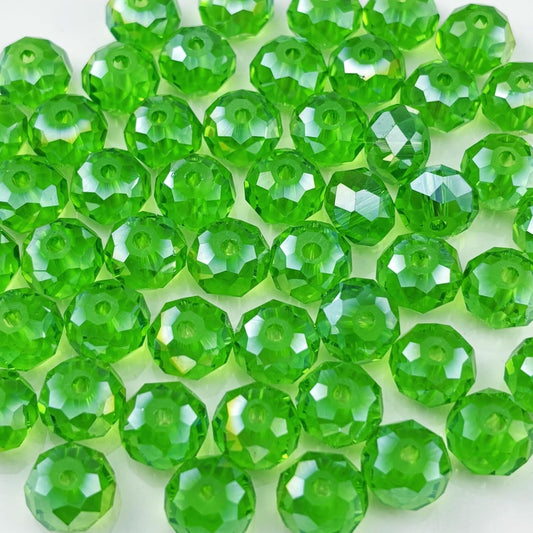 100pcs 8mm Crystal Glass Beads for Crafts Faceted Rondelle Glass Beads for Jewelry Making Crystal Spacer Beads for Necklaces Bracelets Earrings DIY Craft(Grass Green AB)