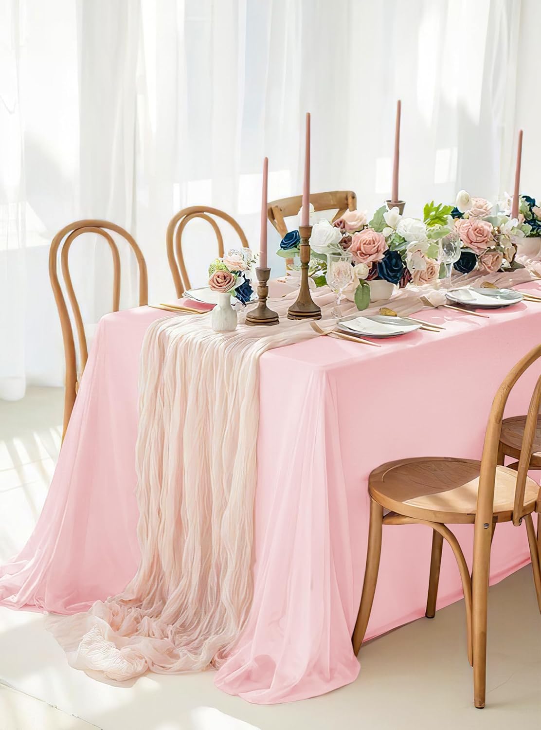 10 Pack Pink Tablecloths for 8ft Rectangle Tables 60 x 126 Inch - Polyester Table Cover Stain and Wrinkle Resistant Washable Fabric Table Clothes for Wedding Party Banquet Reception Restaurant