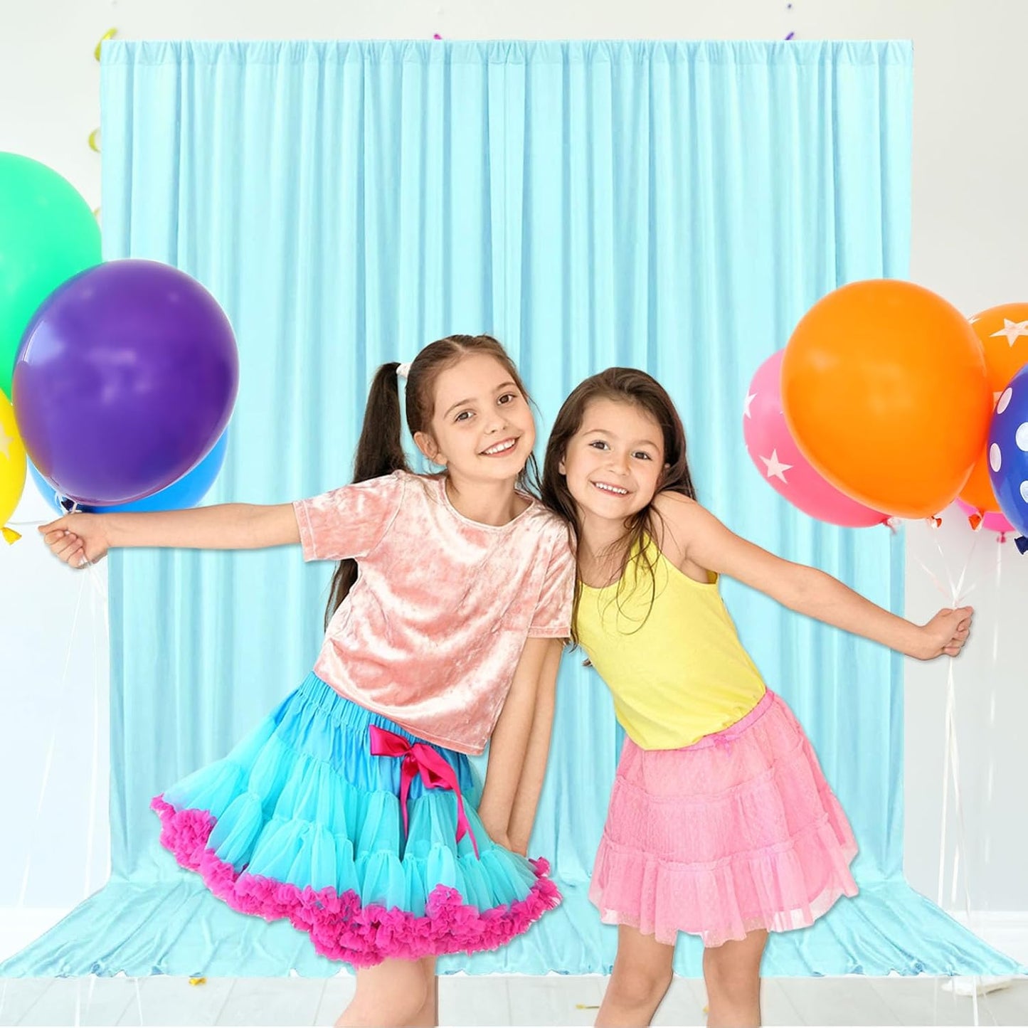 10ft x 10ft Lake Blue Backdrop Curtains for Parties, Fabric Satin Background Curtain with Rod Pockets for Weddings, Birthday, Baby Shower, Photography, Graduation Party Backdrop Drapes, 2 Panels