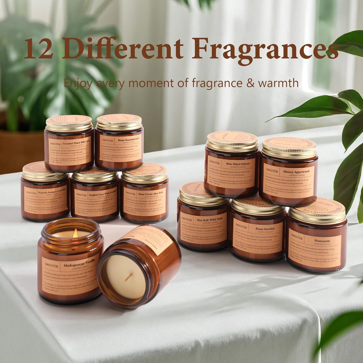 12 Pack Candles for Home Scented,Scented Candles Gift Set for Women &Men,Natural SoyCandles(Amber Jar),Aromatherapy Candle Set for Birthday Valentine Anniversary Mother's Day Christmas