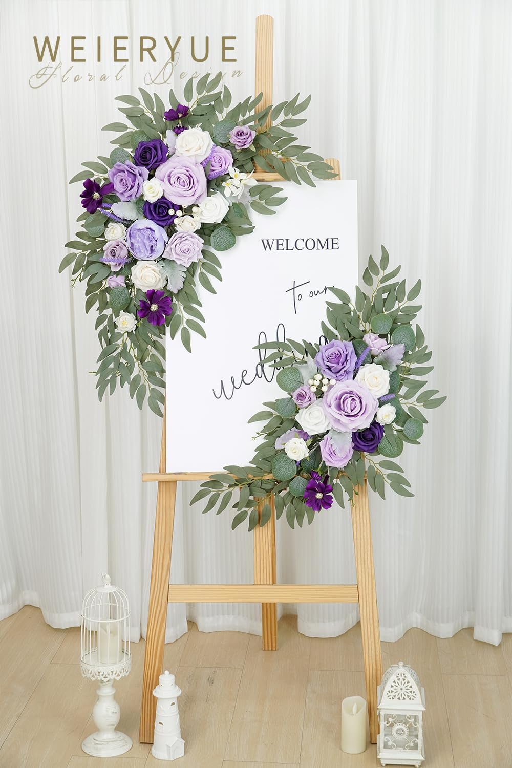 Artificial Wedding Arch Flowers Kit(Pack of 2) for Wedding Arch, Bridal Shower, Ceremony and Reception Backdrop Decoration (Dancing Purple Kelsang Flowers)