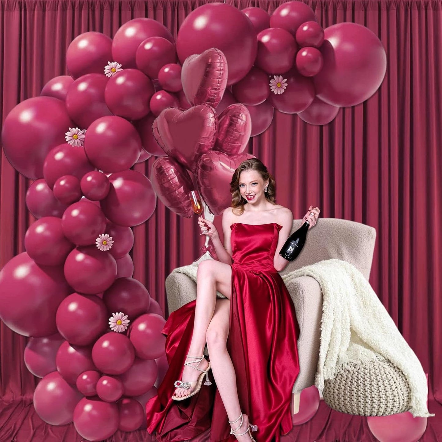 10ft x 10ft Burgundy Backdrop Curtains for Parties, Fabric Satin Background Curtain with Rod Pockets for Weddings, Birthday, Baby Shower, Photography, Graduation Party Backdrop Drapes, 2 Panels