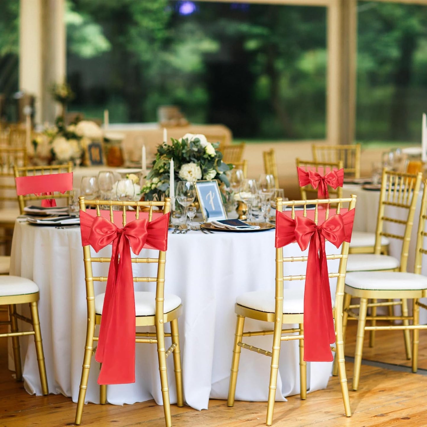 10 PCS Red Satin Chair Sashes Bows Universal Chair Ribbon Ties Back Sash for Wedding Party Reception Events Banquets Hotel Event Chair Cover Decoration (7x108 inch)